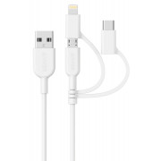 Кабель Anker 321 USB-A to Lightning 0.9m 3-in-1 A8436 white